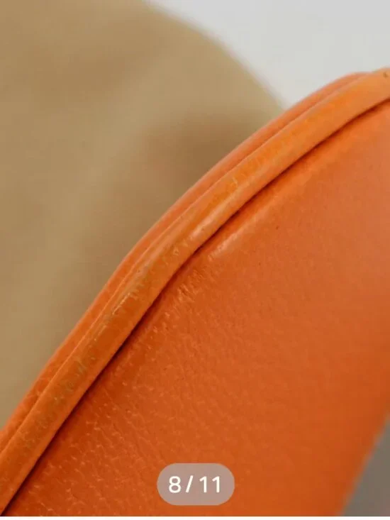 Prada Bauletto Vintage Shoulder Bag Beige Jacquard Canvas Orange Leather - Picture 6 of 9